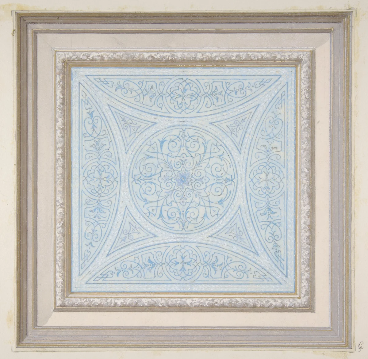 Design for a ceiling paianted in filagree patterns by Jules-Edmond-Charles Lachaise, drawing, 1830-1897