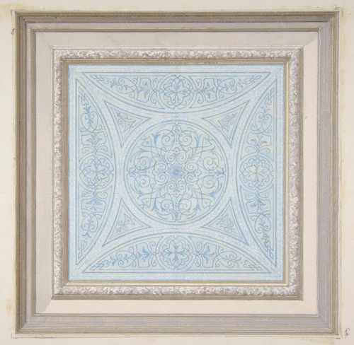 Design for a ceiling paianted in filagree patterns by Jules-Edmond-Charles Lachaise, drawing, 1830-1897