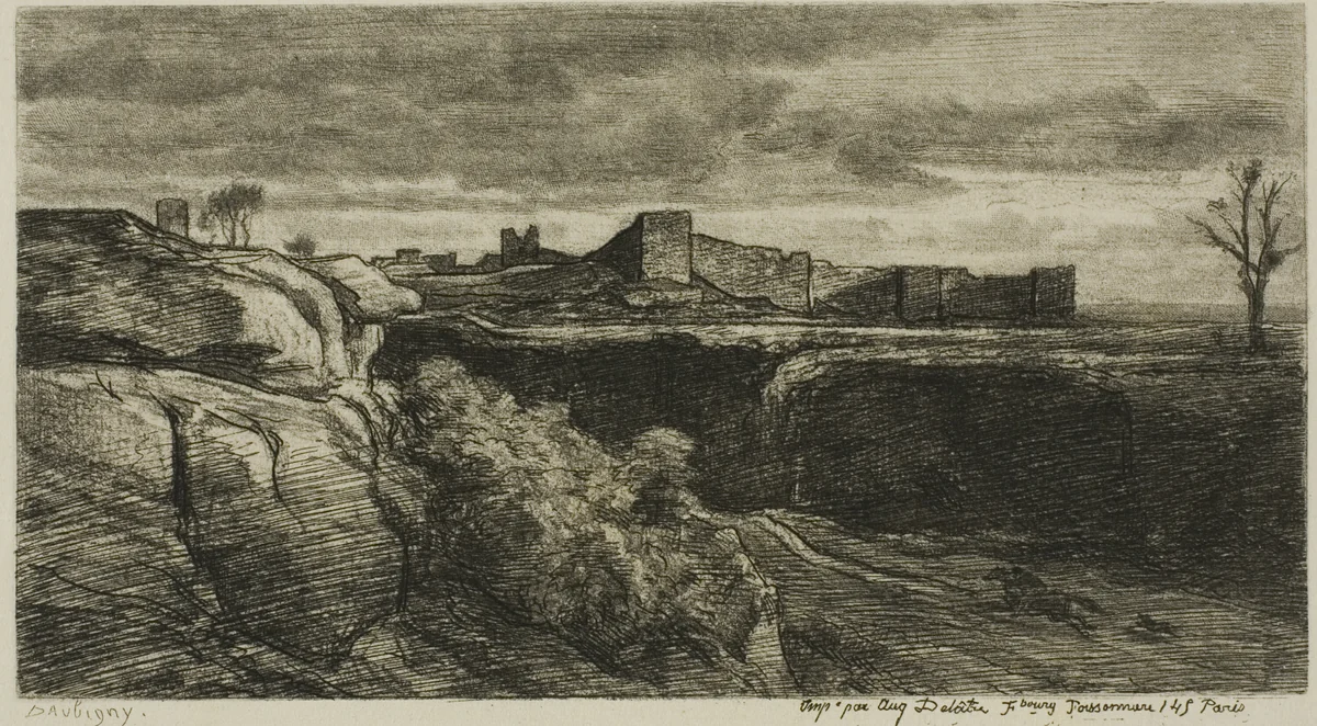 Ruins of the Château of Crémieux (Isère) by Charles-François Daubigny, print, 1850