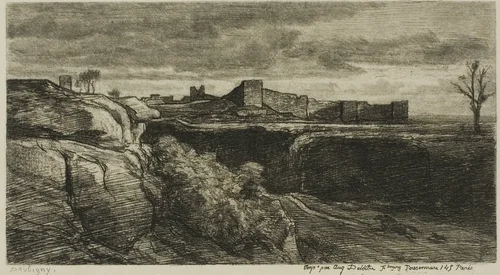 Ruins of the Château of Crémieux (Isère) by Charles-François Daubigny, print, 1850