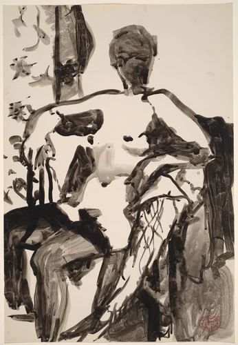 Untitled [seated nude woman in black stockings] by Richard Diebenkorn, drawing, 1955-1967