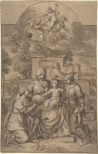 The Rest on the Flight into Egypt by Adrien Dassier, drawing, 1666
