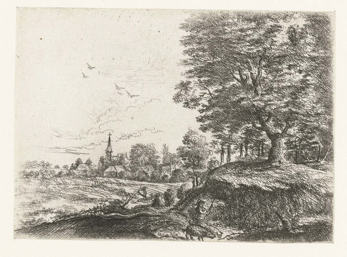 Landschap met een man met varkens by Philips Augustijn Immenraet, print, 1637-1679