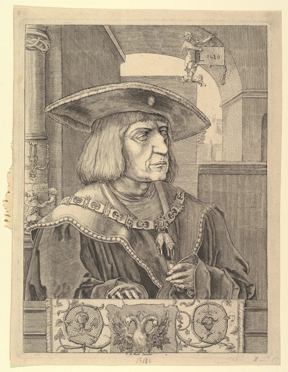 Emperor Maximilian I (copy) by Lucas van Leyden, print, 1500-1924