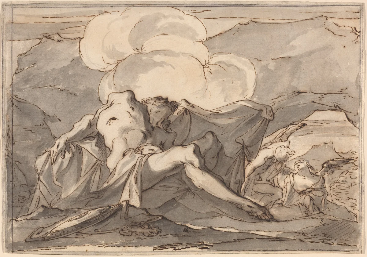The Dead Christ with Angels by Paul Troger, drawing, 1698-1762