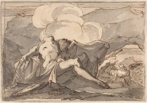 The Dead Christ with Angels by Paul Troger, drawing, 1698-1762