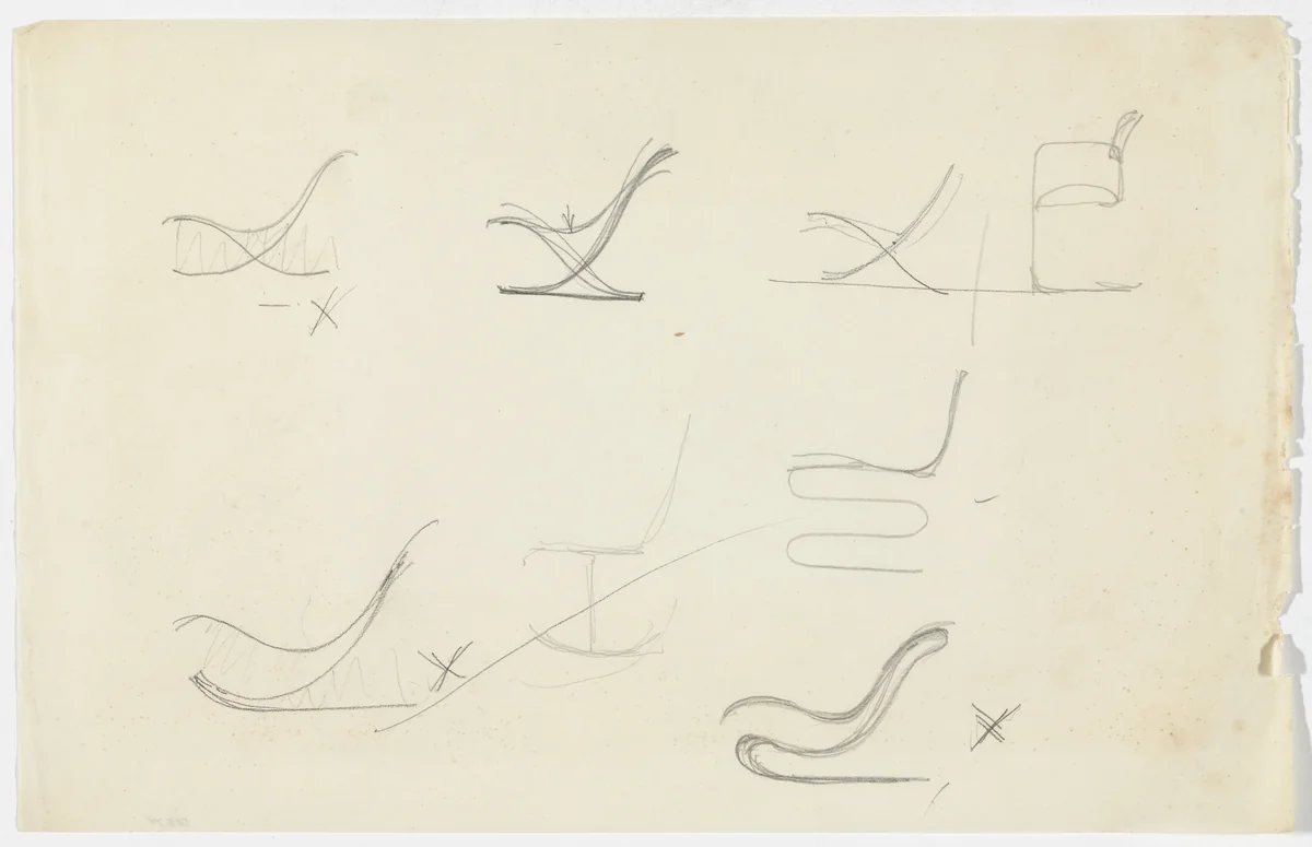 Lounge Chair without Arms. Chair without Arms. Chair with Arms. (Five elevation sketches; two elevation sketches; one elevation sketch.) by Ludwig Mies van der Rohe, mies van der rohe archive, 1926