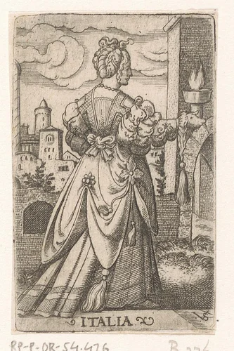 Wijze maagd als personificatie van Italië by Unknown, print, 1524-1562