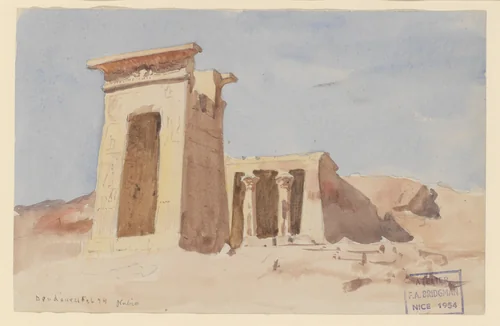 The Temple of Dendur, showing the Pylon by Frederick Arthur Bridgman, artwork, 1874