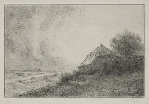 Ruined House on a Hillside by Alphonse Legros, print, 1857-1911