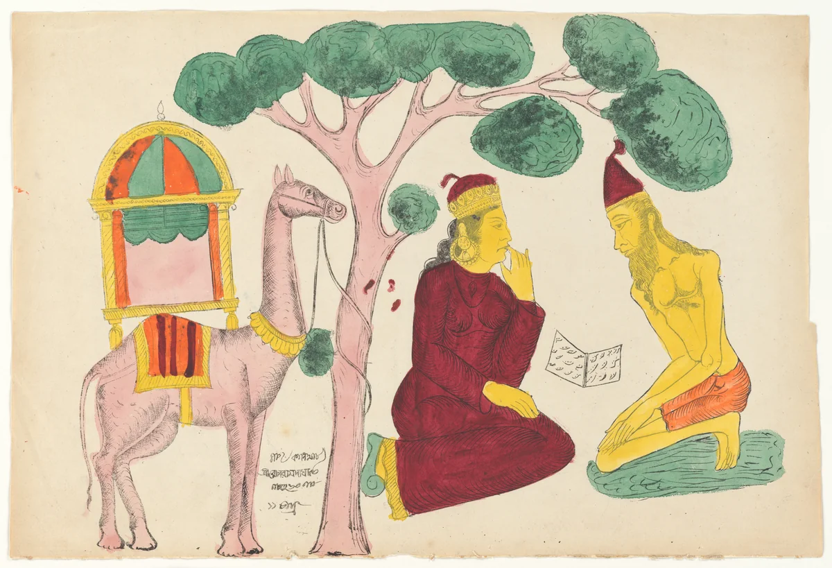 Layla Visiting Majnun in the Desert by Becharam Das Dutta, print, 1846-1866