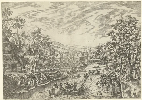 Het trekken om de gans, ca. 1600 by Unknown, print, 1575-1597