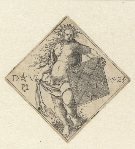 Naakte vrouw met wapenschild by Unknown, print, 1525
