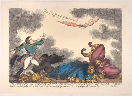 The Tyrant of the Continent is Fallen, Europe is Free, England Rejoices by Thomas Rowlandson, print, 1814