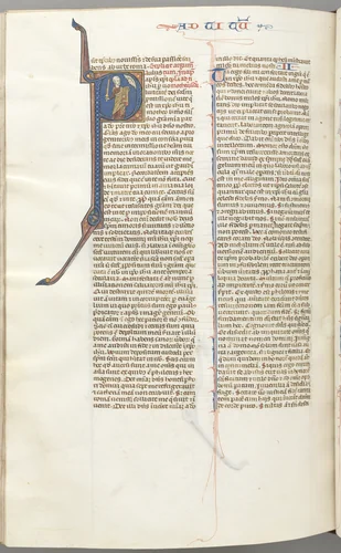 Fol. 457v, Timothy II, historiated initial P, Paul talking to the bust of God above by Unknown, book, 1270-1300