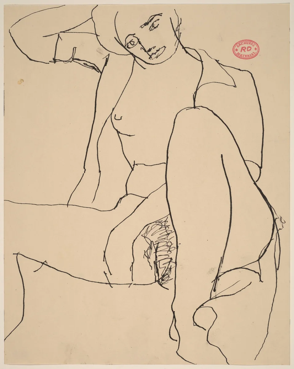 Untitled [seated female nude in an open shirt] by Richard Diebenkorn, drawing, 1955-1967