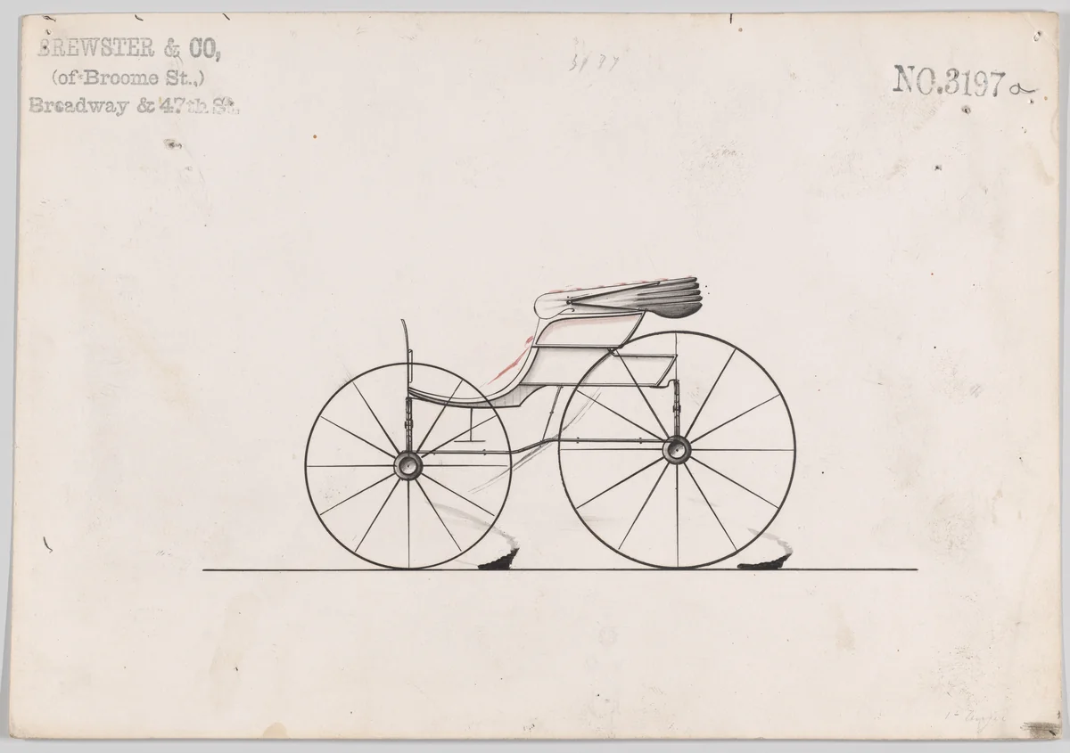 Design for Pony Phaeton, no. 3197a by Brewster & Co., drawing, 1876