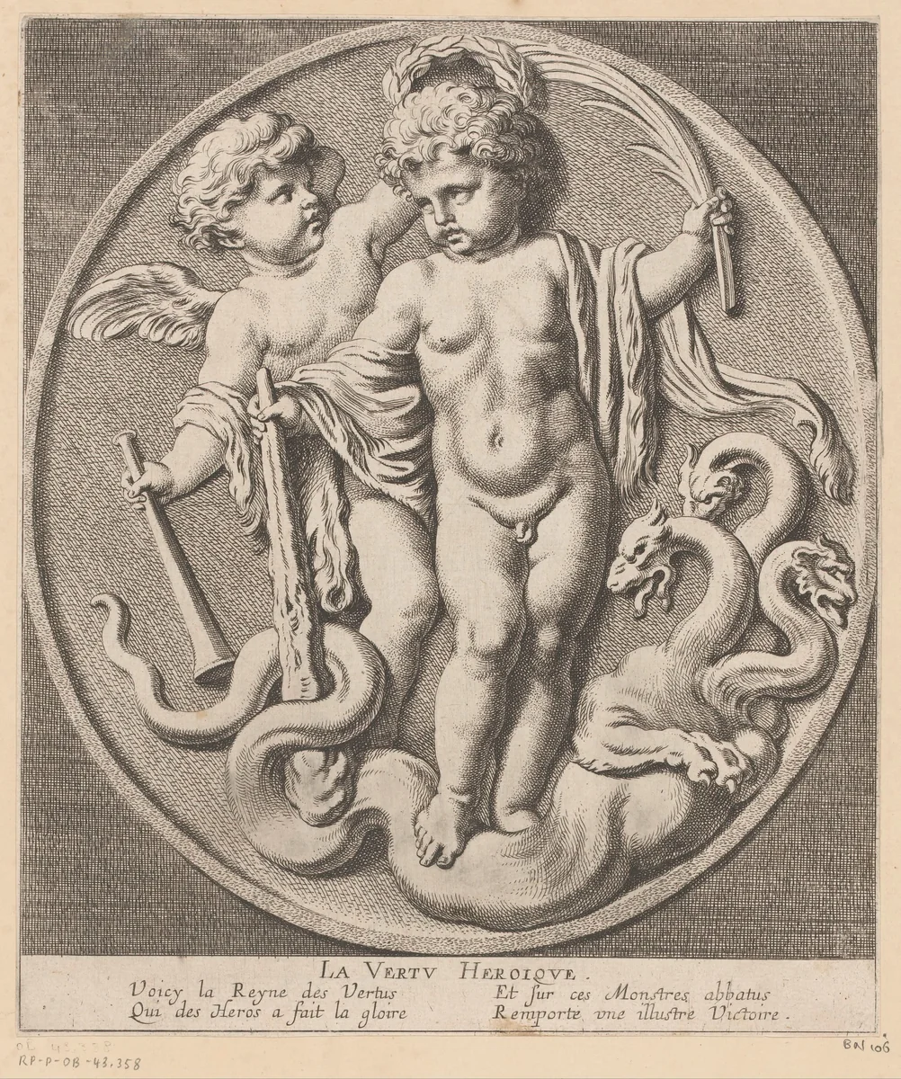 Hercules als putto met de Hydra van Lerna by Louis Ferdinand I Elle, print, 1654