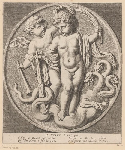 Hercules als putto met de Hydra van Lerna by Louis Ferdinand I Elle, print, 1654