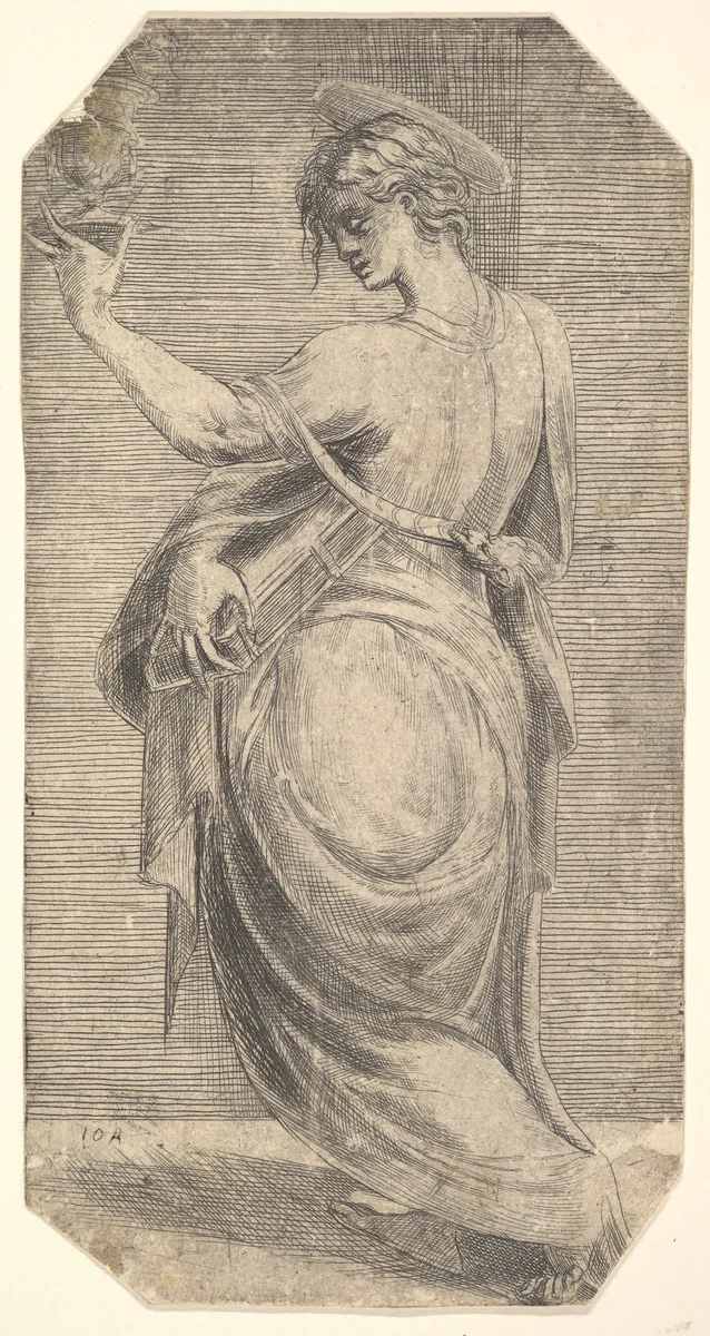 St John in profile facing left, from "Christ and the Apostles" by Andrea Schiavone, print, 1543-1553