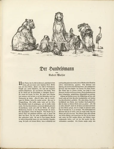 Untitled (Gathering of Animals) [Tierversammlung], illustration to Robert Walser's "Der Handelsmann" (headpiece, folio 49) from the periodical Der Bildermann, supplement to vol. 1, no. 6 (Jun 1916) by August Gaul, periodical, 1916
