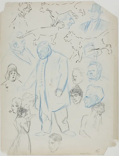 Sheet of Sketches: Men, Women and Cats (recto); Sheet of Sketches: Men and Women (verso) by Théophile-Alexandre Pierre Steinlen, drawing, 1879-1923