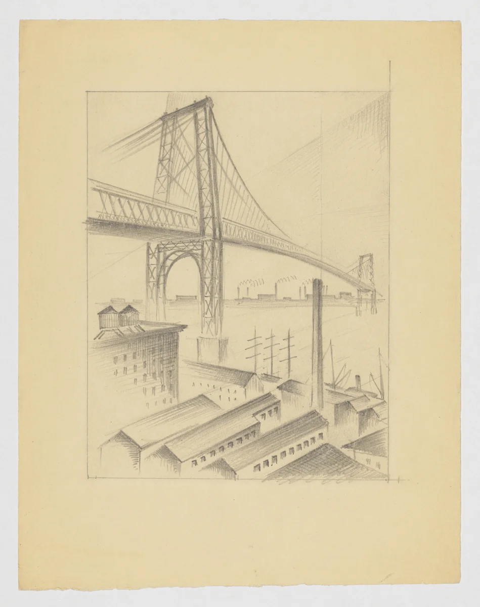 Study for "Manhattan Bridge" (#1) by Arnold Rönnebeck, drawing, 1921-1931