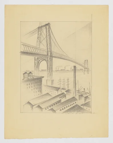Study for "Manhattan Bridge" (#1) by Arnold Rönnebeck, drawing, 1921-1931