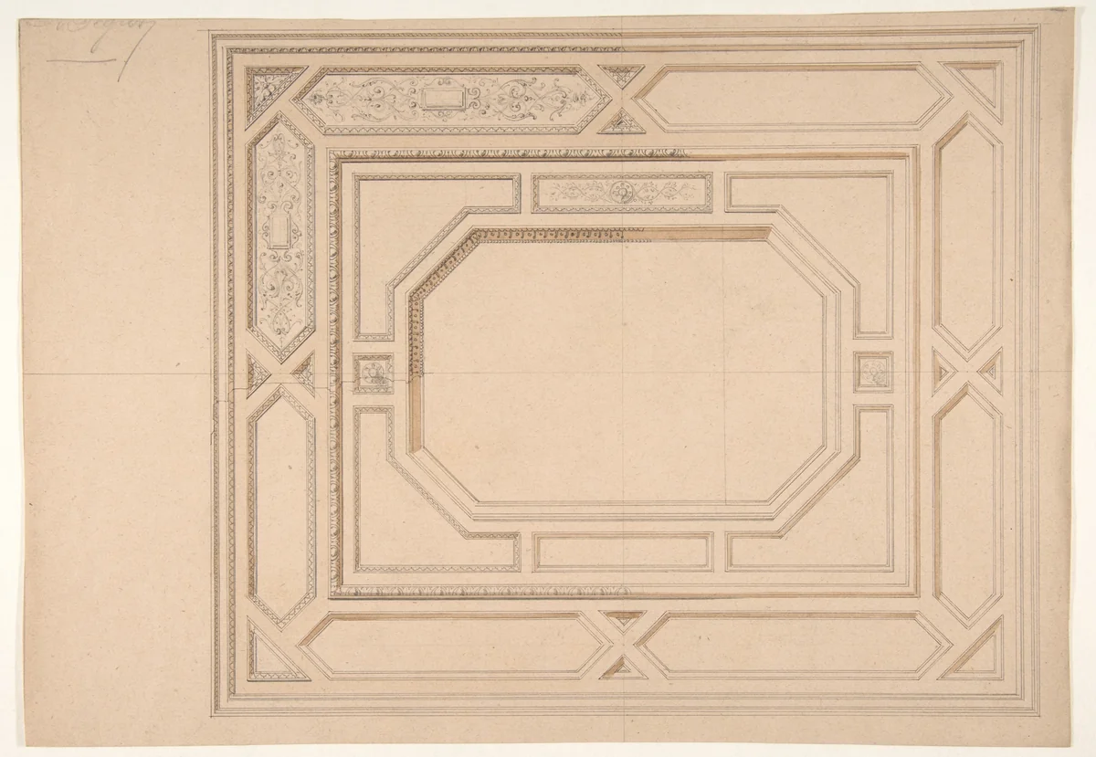 Design for a ceiling by Jules-Edmond-Charles Lachaise, drawing, 1850-1900