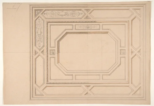 Design for a ceiling by Jules-Edmond-Charles Lachaise, drawing, 1850-1900