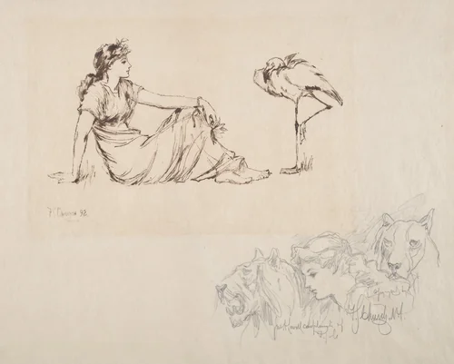 Woman and a Crane (Vigilance?) by Frederic Stuart Church, print, 1892