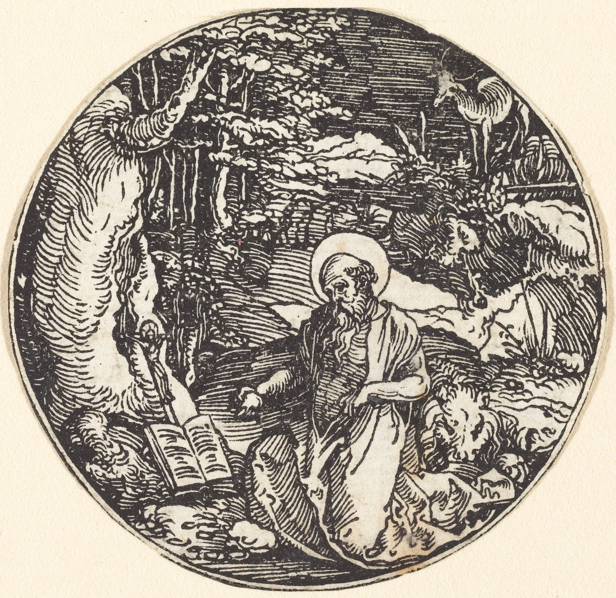 Saint Jerome in Penitence by Hans Springinklee, print, 1442-1572