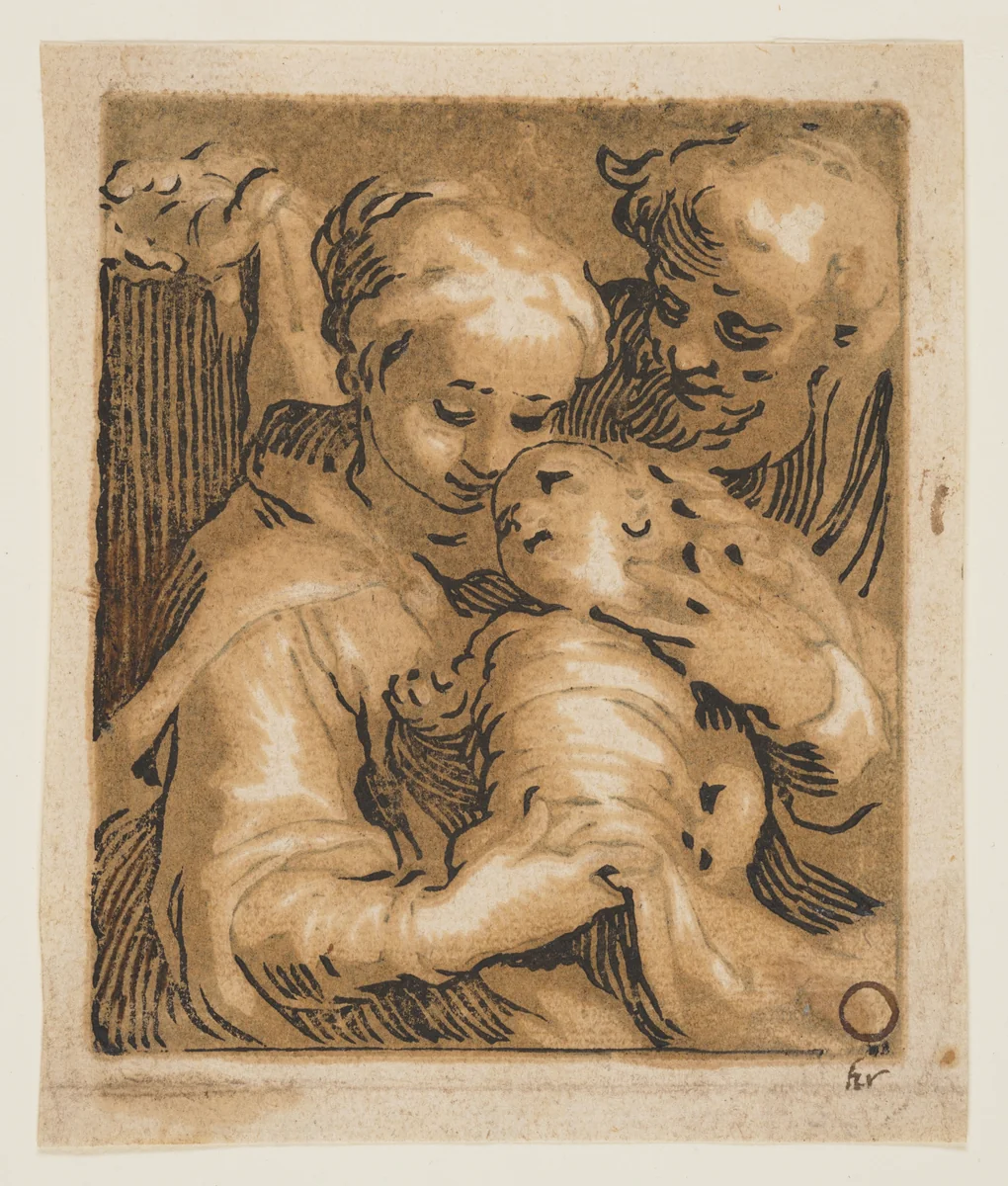 The Virgin and Child with St. Joseph by Ludolph Büsinck, print, 1620-1623
