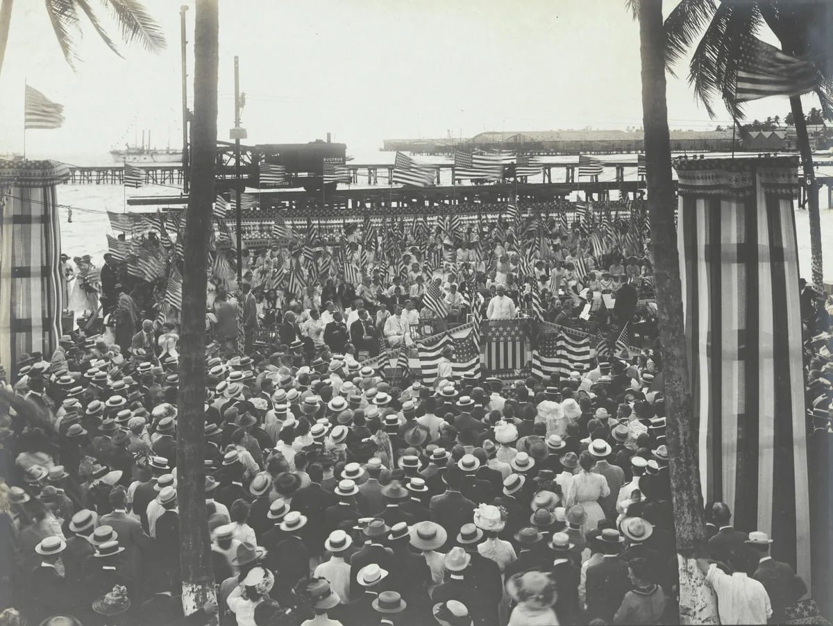 Panama Canal patriotic exercises at Cristobal, C.Z. -- Col. Goethals addressing the employees by Unidentified Photographer, photograph, 1911