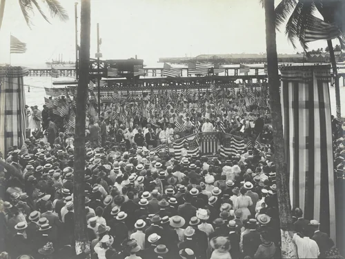 Panama Canal patriotic exercises at Cristobal, C.Z. -- Col. Goethals addressing the employees by Unidentified Photographer, photograph, 1911
