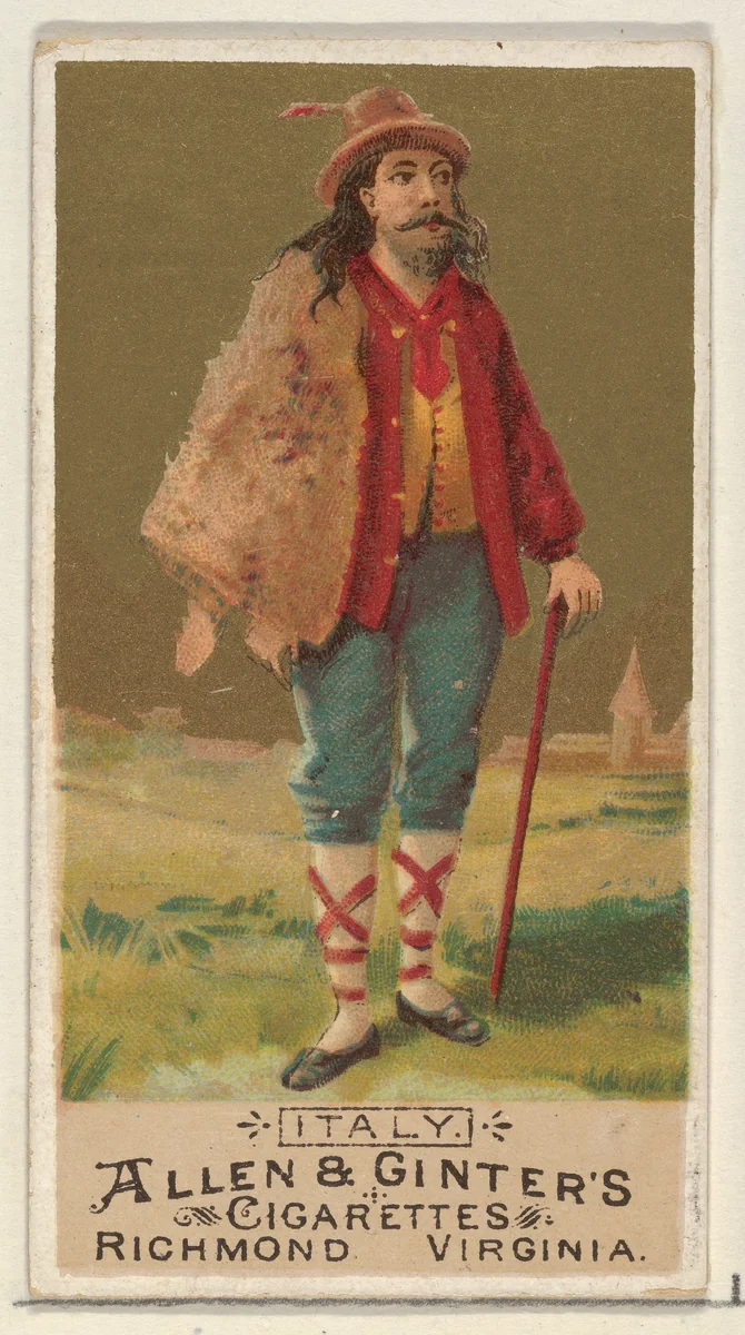 Italy, from the Natives in Costume series (N16) for Allen & Ginter Cigarettes Brands by Allen & Ginter, print, 1886