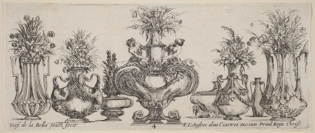 Fantastic Vases by Stefano della Bella, print, 1646