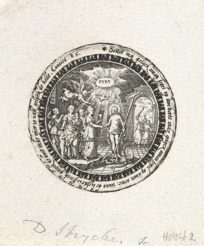 Medaillon met aan beide zijden een allegorische voorstelling van het huwelijk by Dirck Strijcker, print, 1607-1677
