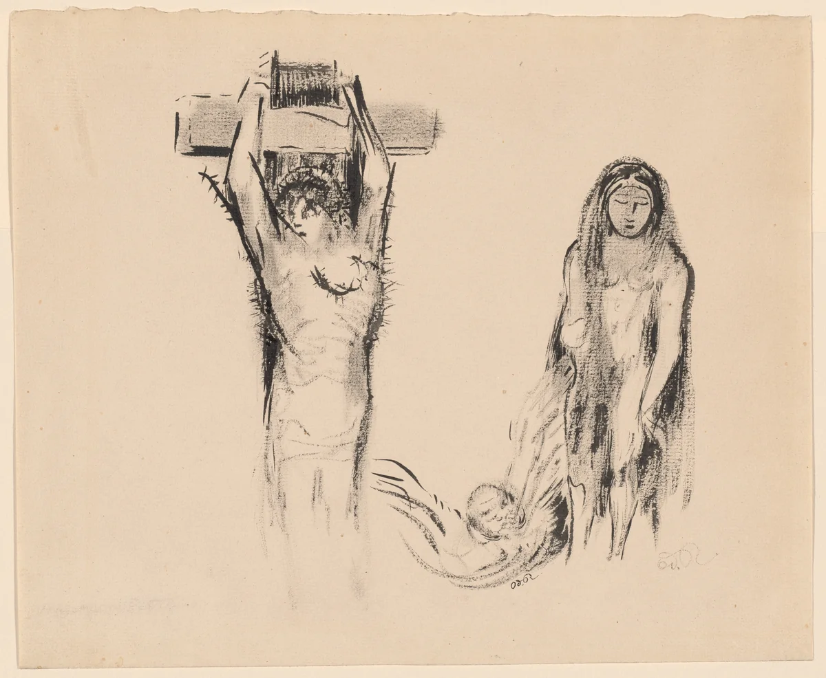 Saint Anthony and the Two Temptresses (Saint Antoine et deux Tentatrices) by Odilon Redon, drawing, 1896-1900