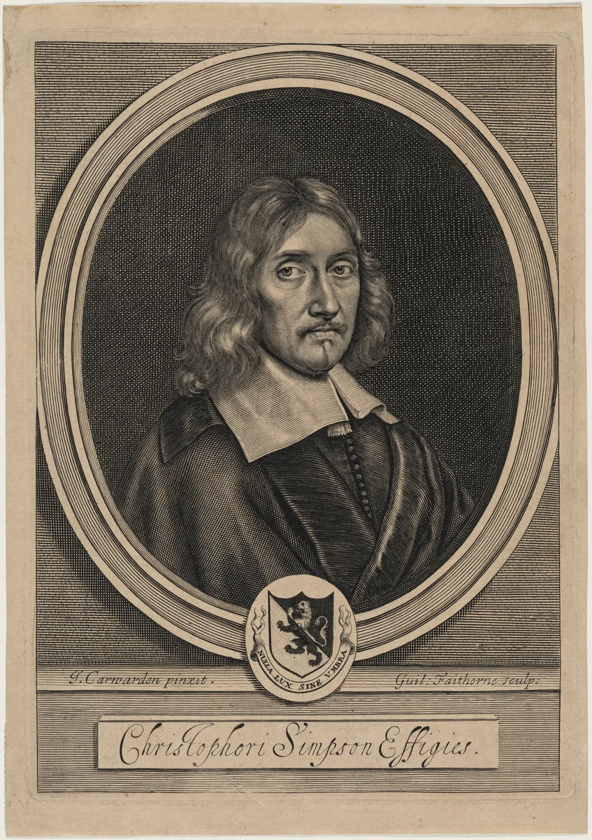 Christopher Chelys Simpson by William Faithorne, print, 1659