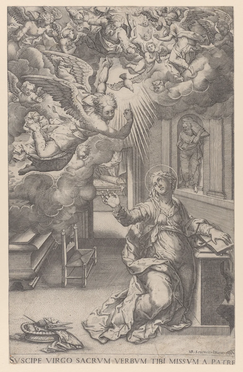 The Annunciation by Mario Cartaro, print, 1571