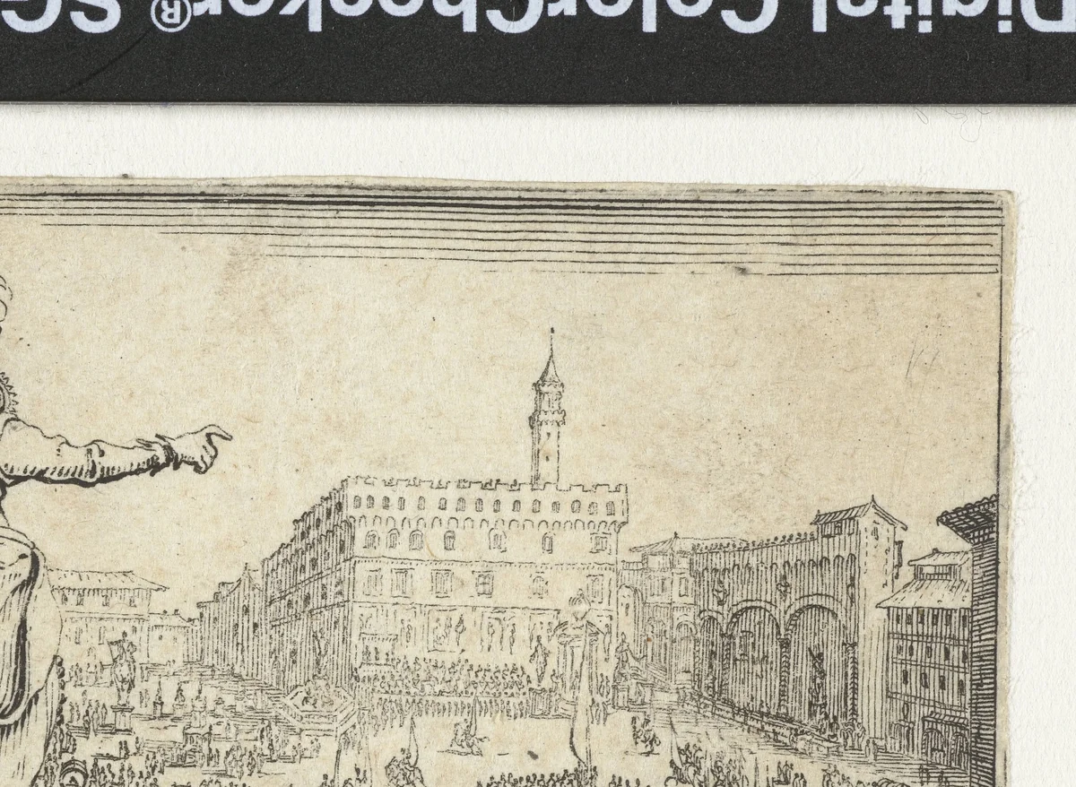Man met gepluimde hoed bij de Piazza della Signoria te Florence by Jacques Callot, print, 1621