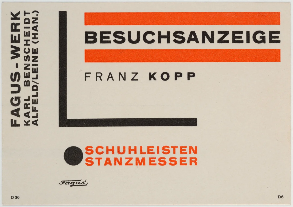 Fagus-Werk, Besuchsanzeige, Franz Kopp by Unknown Artist, design, 1925