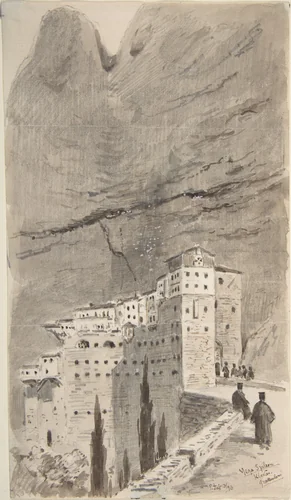 Monastery of Mega Spileon, Greece by Peter Toft, drawing, 1896