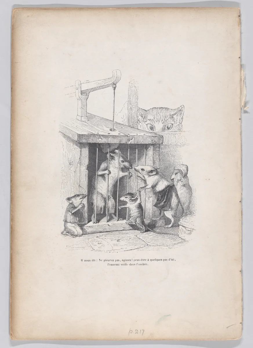 He tells us: don't cry, Act!, from "Scenes from the Private and Public Life of Animals" by J. J. Grandville, print, 1832-1852