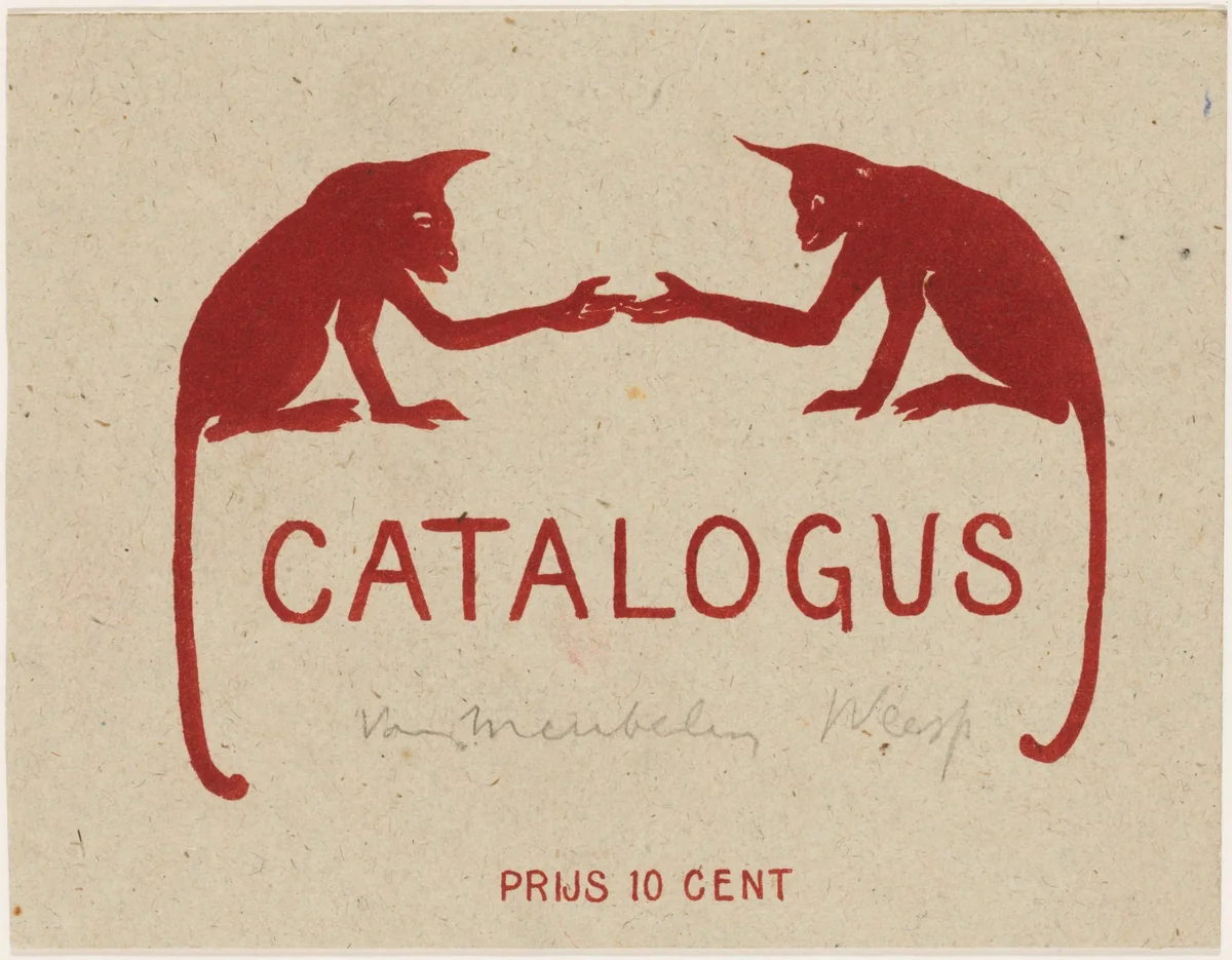 Catalogusomslag met twee apen by Theo van Hoytema, print, 1900