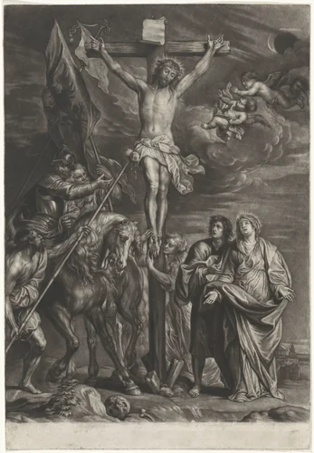 Christus aan het kruis by Jacob Gole, print, 1670-1724