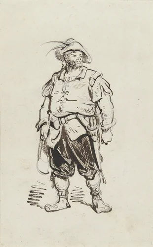 Studie van een soldaat uit het begin der 17e eeuw by Gustave Doré, drawing, 1842-1883