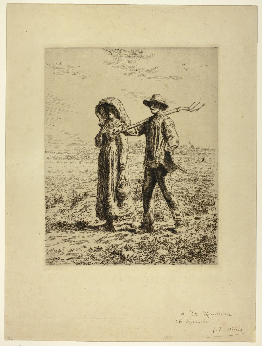 Peasants Going to Work by Jean-François Millet, print, 1863