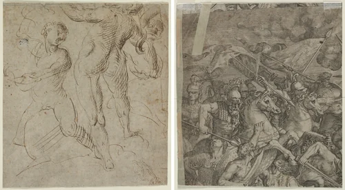 Laocoön (recto); Battle of the Milvian Bridge (fragment) (verso) by Unknown, drawing, 1550-1600